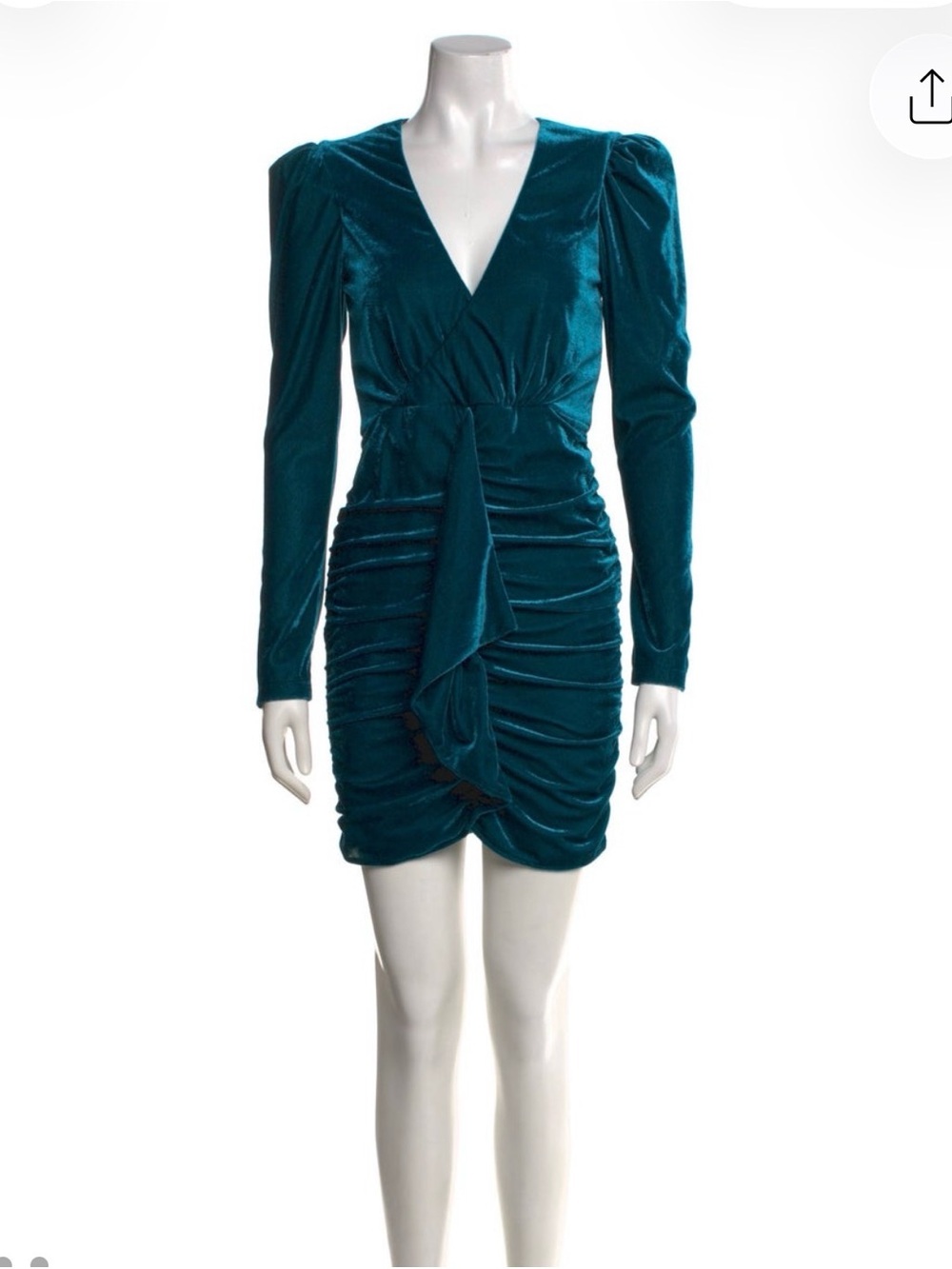 PatBO Teal Velvet Ruched V-Neck Mini Dress